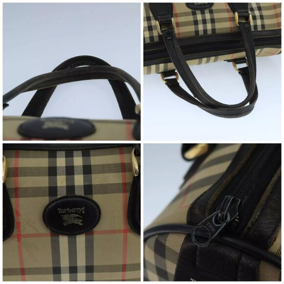 Burberrys Nova Check Black Label Boston Bag Canvas Beige Gold Auth yk16645 - Picture 13 of 14